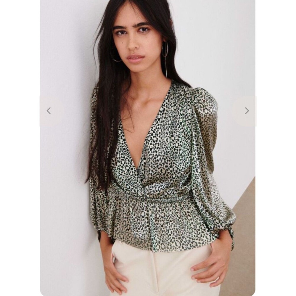 Ba&sh Caitlin Blouse Green Animal Print